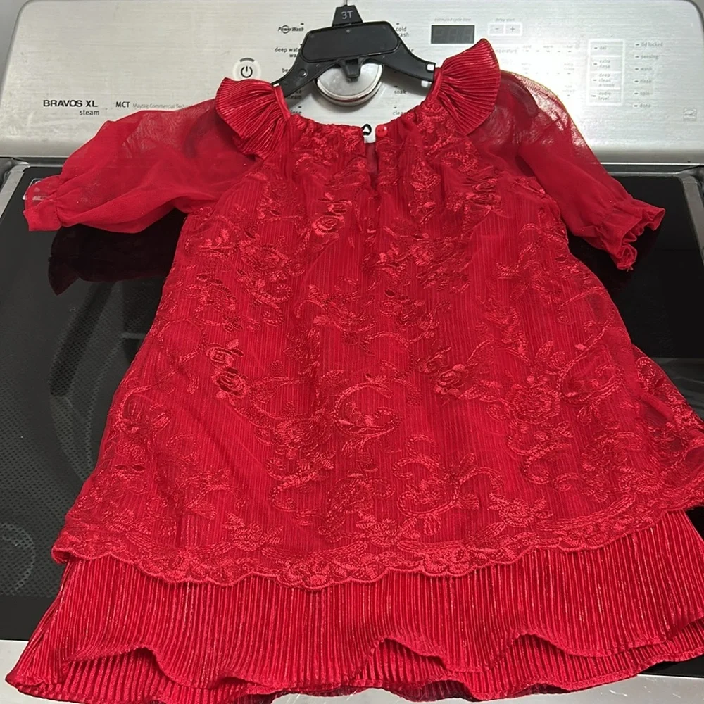 Girls 24 month formal fancy dress red lace roses flowers sparkle rare editions